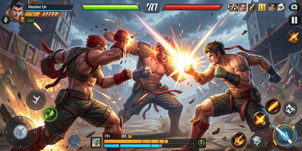 Tampilan gameplay A7777 saat pertarungan epik.