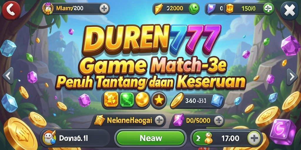 Tampilan gameplay seru DUREN777 dengan level Match-3 yang menantang.