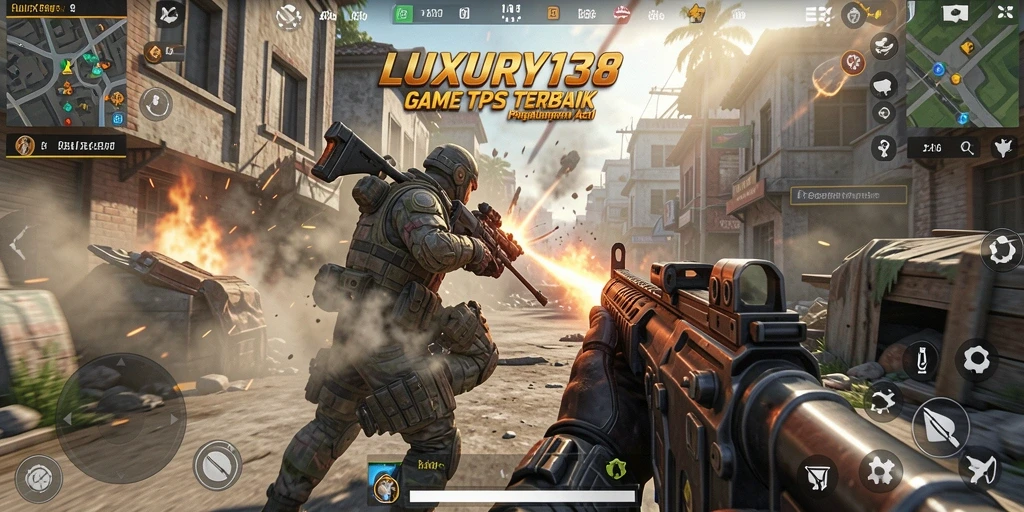 Tangkapan layar gameplay LUXURY138 memperlihatkan aksi menegangkan dalam pertempuran TPS.
