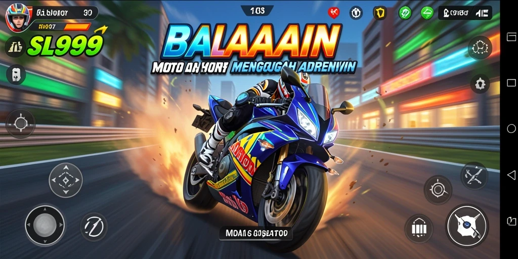 Tampilan gameplay mendebarkan dari SL999 dengan motor balap yang dinamis.