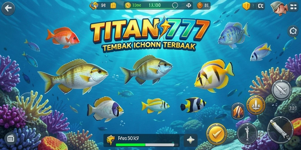 Screenshot utama TITAN777 menampilkan aksi menembak ikan yang mendebarkan.